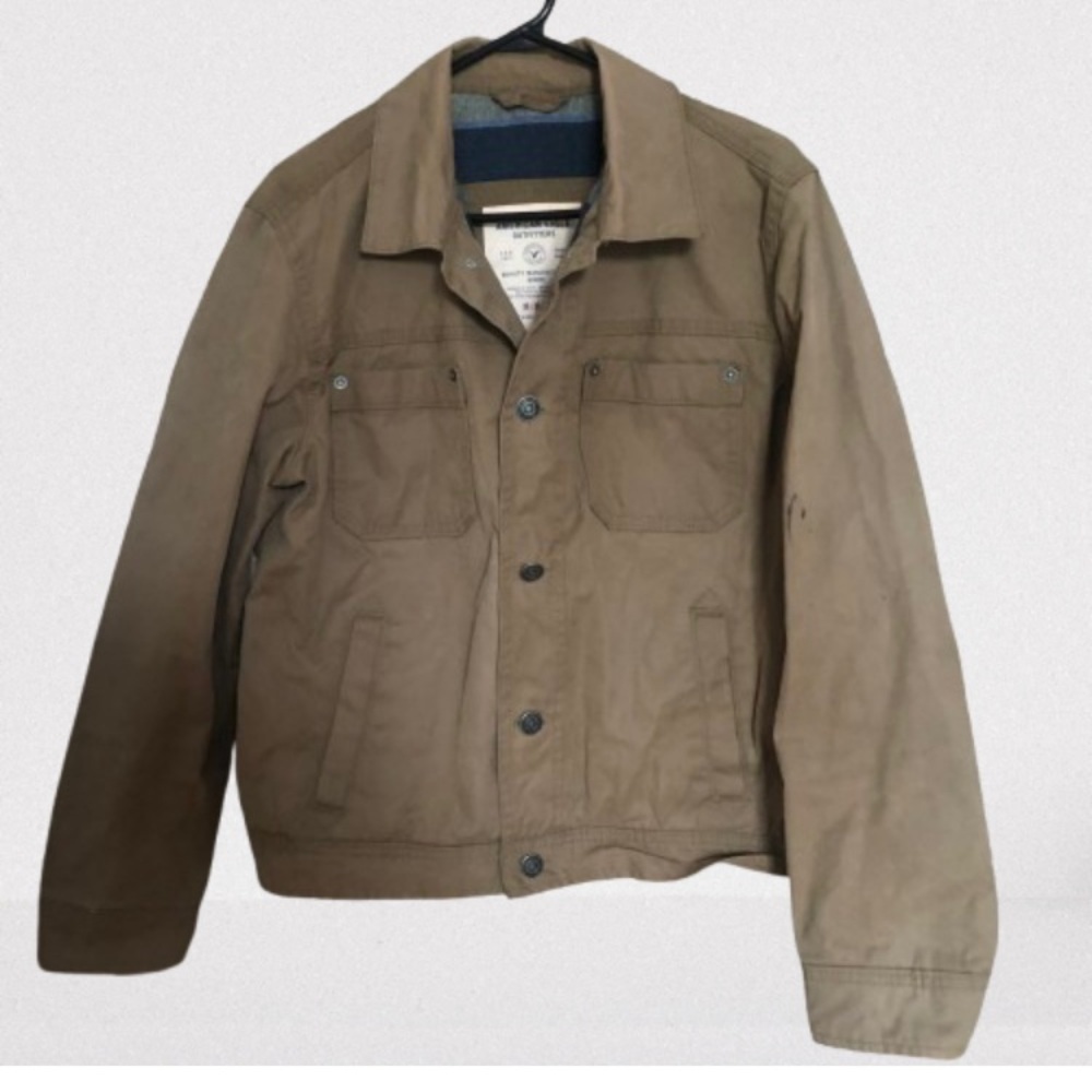 American Eagle Men's Tan Khaki Workwear Utility Trucker Bomber Jacket Medium